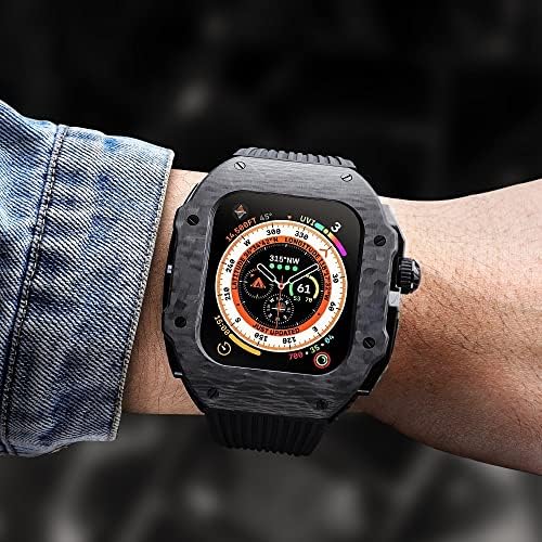 KAVJU Луксозен Комплект Модификация на Apple Watch 8 Ultra 49 мм и Каишка от Фторкаучука Калъф, изработени от въглеродни влакна