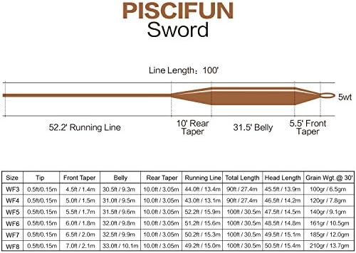 Комплект-Плаващ риболов линия за риболов риболов, летят Piscifun Sword Weight Forward със Заварени линия WF7wt 100 МЕТРА Флуоресцентно