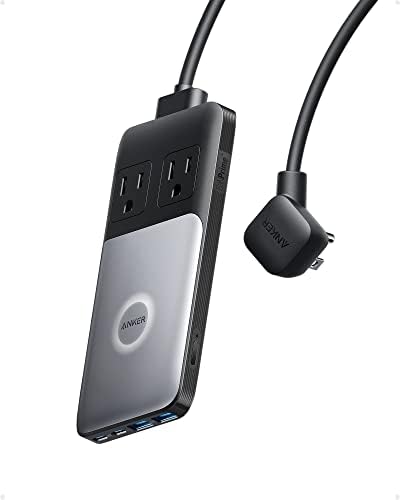 Зарядно устройство Anker 727 (GaNPrime 100 W), Компактен захранващ блок за пътуване, работа, 5-крак подвижна удължителен кабел с 2 розетки и 4 USB порта, за iPhone14, Samsung, iPad, MacBook и друг