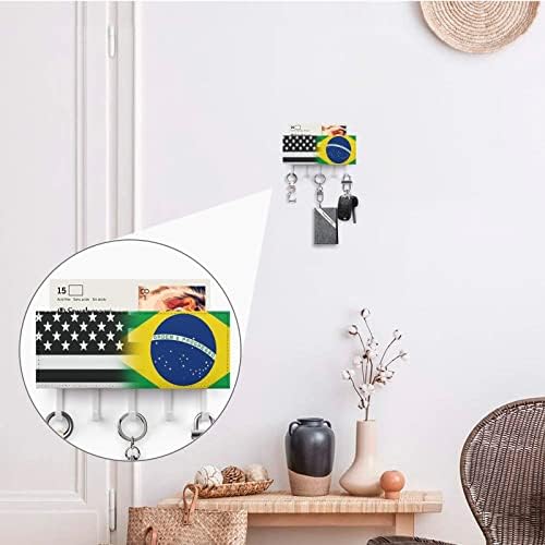 Черно-Бяла Кожена Държач За Ключове, с Бразилски Флаг на САЩ, Монтиране на Пощенски Органайзер, Закачалка за Ключове, Полк с 5 Куки
