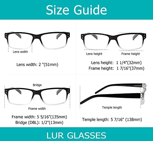 LUR 6 опаковки класически очила за четене + 3 опаковки на метални очила за четене в полукръгла рамка (общо 9 двойки ридеров + 2,25)
