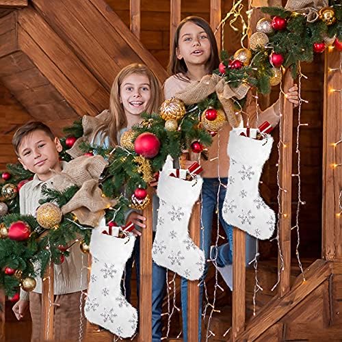 XIMISHOP Коледни Чорапи, 3 опаковки, Големи Коледни Блестящи Плюшени Окачени Чорапи под формата на Снежинки, Украса за Коледното