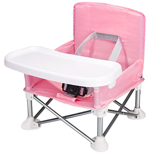 Agudan Baby Travel Booster Seat - Сгъваема Походный стол за деца | Компактно Преносимо Детско столче за кола, с Подвижна Маса за тавата за момчета и Момичета (Розов)