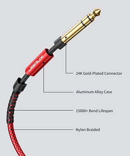JSAUX 1/4-Инчов Китара Инструментален кабел 4 фута, 6,35 мм (1/4) TRS - 6,35 мм (1/4) TRS Стерео аудио кабел между фоно свещи Права
