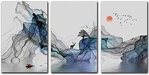 Абстрактна Живопис върху платно с Пейзаж много черен Птици, Нов Триптих в китайски Стил, Стенни Картини за Всекидневната, Декорация