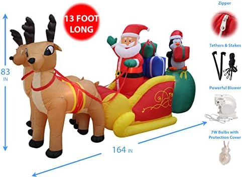 Два комплекта бижута за Коледно парти, в това число 13-крак коледен надуваем Дядо Коледа и Penguin с подарък в шейна, теглена от