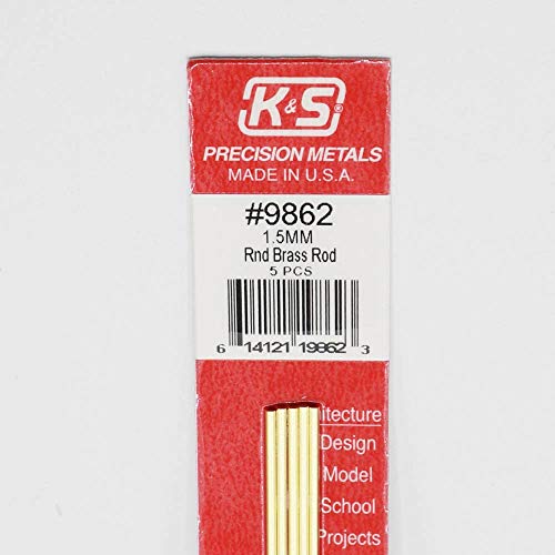 През цялата месинг прът K &S 9862, диаметър: 1,5 мм x дължина 300 мм, 5 парчета, Произведено в САЩ