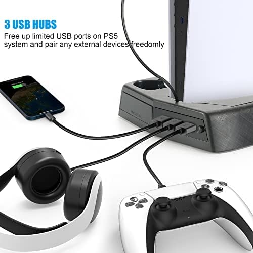 Вертикална стойка за Playstation 5 с Охлаждащ вентилатор, зарядно устройство за PS5 Digital Edition/PS5 Ultra HD, Зарядно устройство