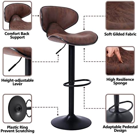 Бар столове SUPERJARE Комплект от 4 Регулируеми Продуктова Столове с облегалка и поставка за краката и Височина Бар-шкафове, Столове