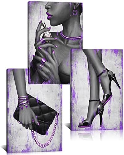 Kalormore Лилаво Модерен модел за спални Момичета, Бляскава Елегантна афроамериканка, Черна Жена с Бижута, Парфюми, Обувки на висок