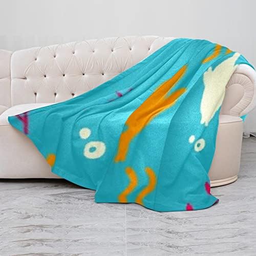 Лесно Цветно Флисовое Одеяло с Принтом Силует Аквариумной Рибки, Топло Меко Уютно покривало за легло