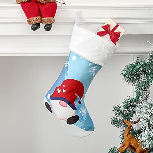 XIOS 2022 Коледни Чорапи, 18 Голям Коледен Чорапи с Орнаменти Коледни Чорапи с Изкуствен пух за Коледно украшение за дома Празнични украси Голямо Стъкло (A, Един размер)