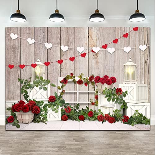 Lofaris Щастлив Фон в Свети Валентин Дървената Стена на Червена Роза Фон за Фотосесия Прозорец във формата на Сърце Парти Любов
