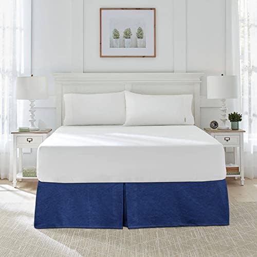 Синя постельная пола VISI-ONE Karin Maki от деним, 14 инча, приталенная плиссированная постельная пола, висококачествен памучен