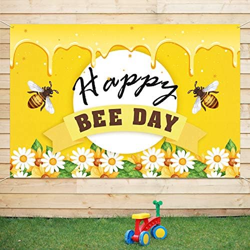 PAKBOOM Bee Happy Day Background Фон на Банер - Украса за Рожден Ден Bumble Bee, Вечерни Аксесоари за Момичета и момчета - 3,9 x