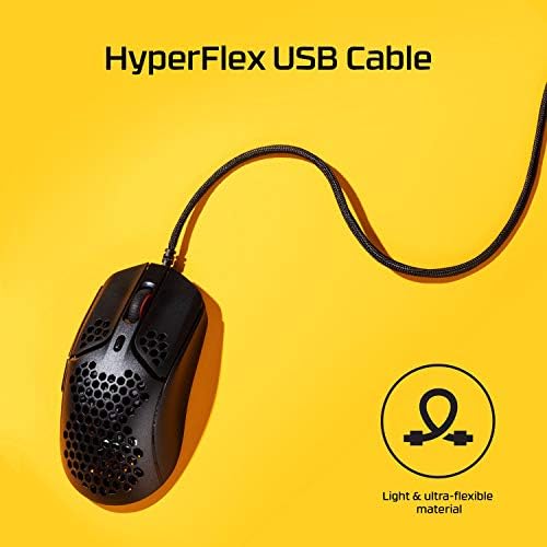HyperX Pulsefire Haste – Детска мишка – Сверхлегкая, 59 г, Мобилен корпус, шестостенни дизайн, USB-кабел Hyperflex, резолюция до