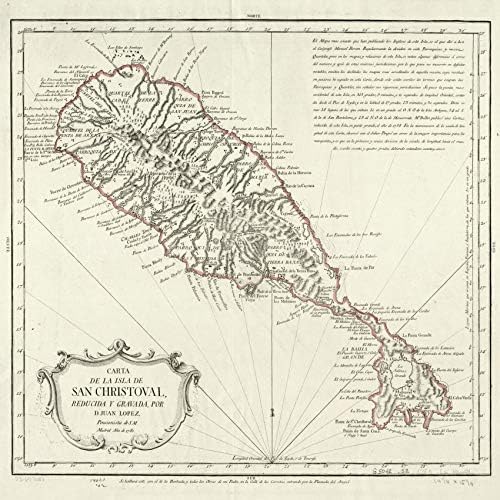 Карта 1780 г. | Сейнт Китс| Карта на островите Сан Кристовал, Размер на картата: 24 инча x 24 инча