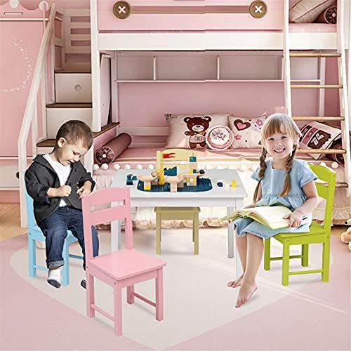 BFCGDXT Детска Дървена маса и 4 стола, Цветен комплект, Маса за 3-7 години, идеален за декоративно и приложно изкуство, закуски,