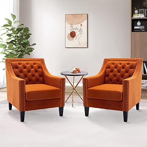 Комплект от 2 стола с оранжев Луксозен акцент за всекидневната - Съвременно стол средата на века, Диван, Фотьойл sillones para sala
