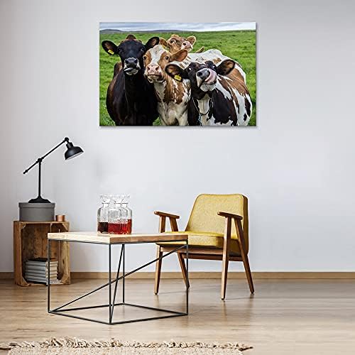 Canvbay Забавната Ферма Крава Печат върху Платно Стенно Изкуство Сладък животни в Прерията Картини с животни Съвременно Една Изкуството