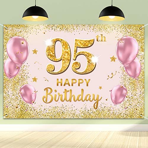 PAKBOOM Happy 95th Birthday Background Банер - Аксесоари за Украса на парти по случай рождения Ден на 95 за Жени - Златисто-Розово