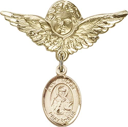 Иконата на детето Jewels Мания за талисман на Светия Исидора Севильского и икона на Ангел с крила | Икона детето си от 14-каратово