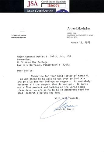 Генерал Джеймс Гавин Coa JSA Собственоръчно Подписано Писмо 1963 г. 82 - ра въздушно - десантен Автограф