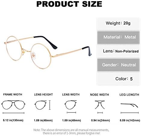 EYLRIM Кръгли Очила с Блокиране на Синя Светлина за Жените И Мъжете, Кръгли Прозрачни Лещи В Метални Рамки, Очила Без Рецепта