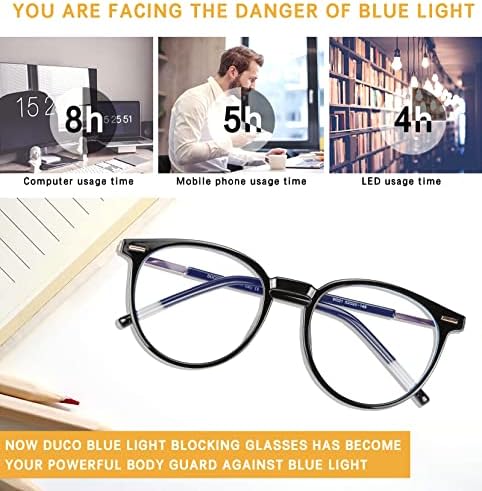 DUCO Ретро Кръгли Очила със Синя Светлина за Жените, Блокер Сини Лъчи, Компютърни Очила за Мъже, Модни Очила W021