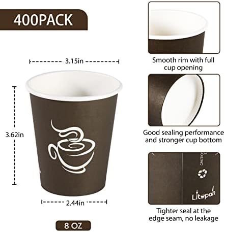 LITOPAK 400 Кутии, картонени чаши за 8 грама, кафе за Еднократна употреба, чаши, Чаши за топли / студени напитки, кафяви чаши за