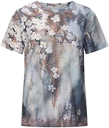 Блуза, Тениска за Жени Лято Есен 2023 Къс Ръкав през Цялата Деколте Лодка Памук Графичен Принт на Цветя Случайни Топ ZB