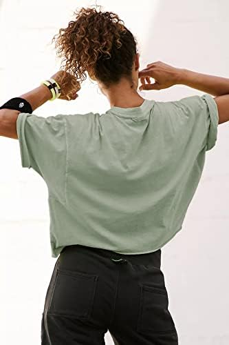 Дамски Скъсяване на Върховете За тренировки Оверсайз, Ежедневни Тениски с къс ръкав и Занижени Рамо, Основни Свободни Тениски За