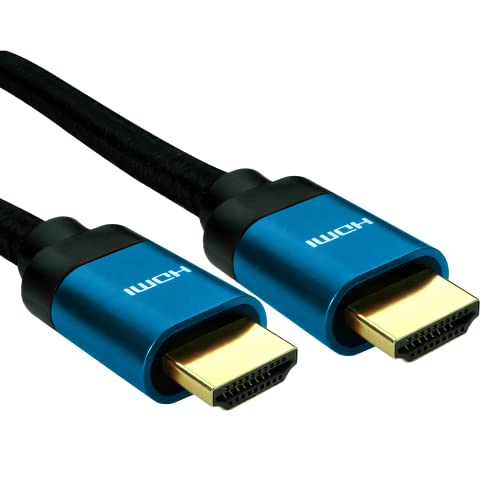 Кабел Oli-Go Networks 8K HDMI - 2 м в черно оплетке, синя качулка | Високоскоростен кабел Ultra Lead 48 gbps Поддържа 8K при 60