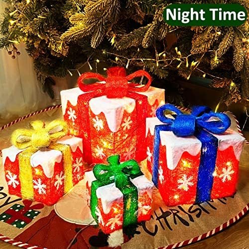 [Много Големи 11-9.5-7.5-6.5] 4 Опаковане на Подарък Кутии с Осветление, Коледна Украса, 70 Led Вложки, Подарък Кутия с Снежинками