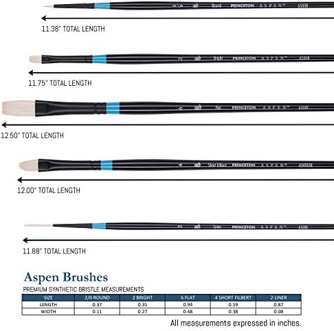 Професионални четки Princeton Aspen 6500 5шт - Princeton Acrylic Brushes - Четка за рисуване Синтетично масло за масления акрил и гваш - Набор от артистични четки, Леска Striper Flat & Round Brush Set