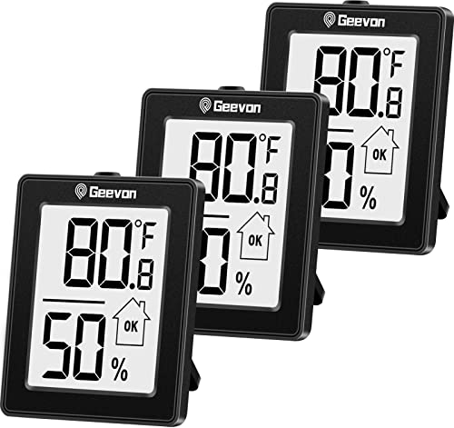 Дигитален Влагомер Geevon, 3 опаковки, Стаен Термометър, Сензор за Влажност на въздуха в помещения, с батерия, Цифров Датчик за