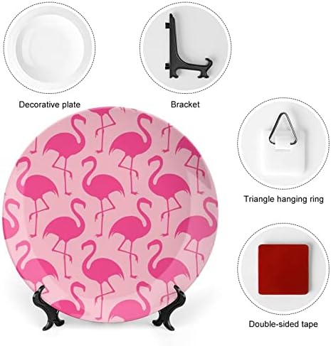 Розово Фламинго Персонализирани Костен Порцелан Индивидуални Керамични Декоративни Плочи Домашна Кръгла Чиния с Поставка за дисплей
