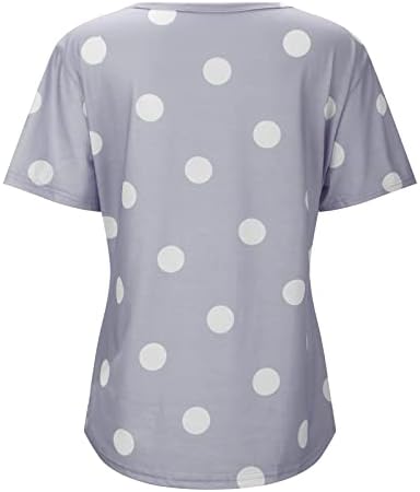 Бели съкратен върхове с имитация на вратата за жени, Дамски Ежедневни Свободна Блуза на Полка точки, Тениска с V-образно деколте и Къси Ръкави, Топ