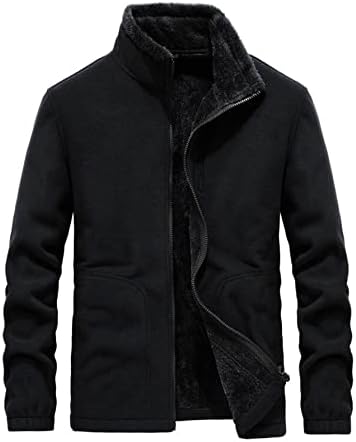 Якета Xinbalove за мъже, Мъжки плюшен яке с воронкообразным деколте с цип (Цвят: черен Размер: Средно)