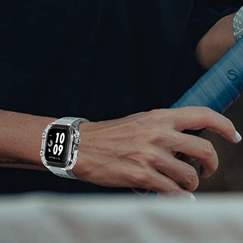 Луксозен Прозрачен Калъф за часа INANIR, За Apple Watch, 45 мм 44 мм, каишка за часовник от тефлон Correa 8 7 6 5 SE За Аксесоари
