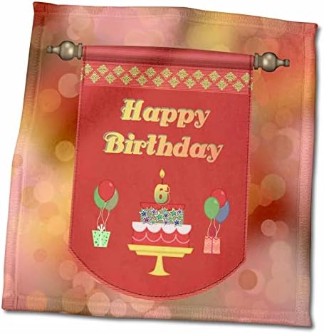 Банер 3dRose с 6-ти рожден ден Торта с подаръци и балони - Кърпи (twl-186452-3)