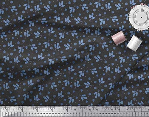 Памучен трикотажная плат Soimoi на точки, с листа и цветя художествен принтом ширина 58 см