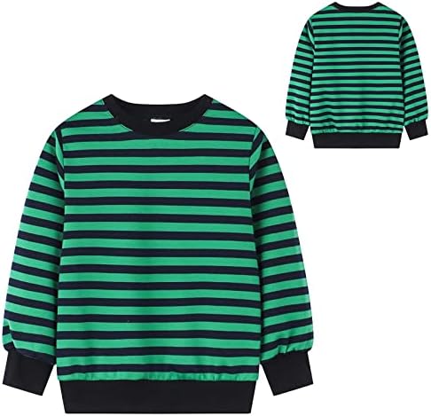 IFOTIME/ Базова тениска с дълъг ръкав за малки момичета и момчета, Ежедневни тениски с принтом райе, Ризи (Зелен 2, 9-10 години)