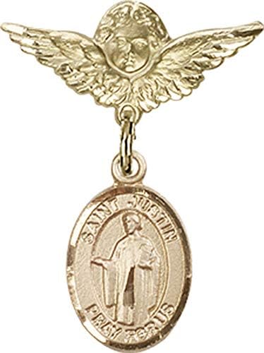 Иконата на детето Jewels Мания за талисман на Св. Джъстин и икона на Ангел с крила | Икона детето си от 14-каратово злато с талисман на Св. Джъстин и икона на Ангел с крила