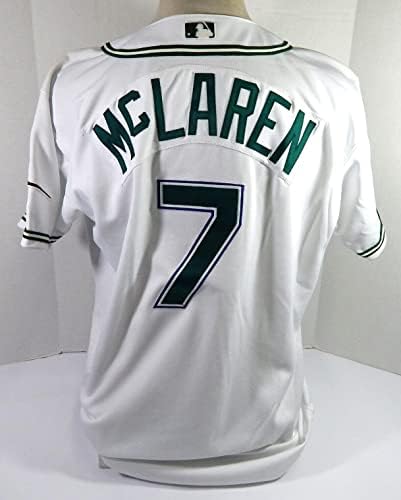 2003-05 Тампа Бей Рэйс Джон Макларън 7 Използван в играта Бяла риза 48 DP39527 - Използваните в играта тениски MLB