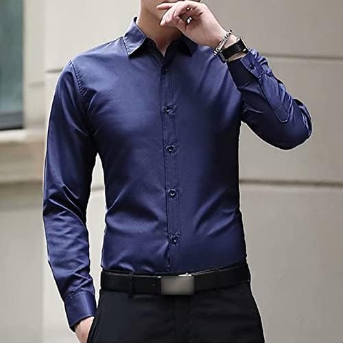 Мъжки Лека Ежедневни Класическа Риза Regular Fit, Ризи с копчета, Обикновена Риза с дълъг ръкав, Без бръчки (Тъмно синьо, Малка)