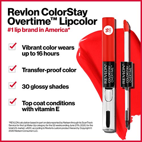Течни червила на REVLON с прозрачен блясък за устни, ColorStay Overtime Lipcolor, с витамин е в розови нюанси, 080 Keep Blushing,