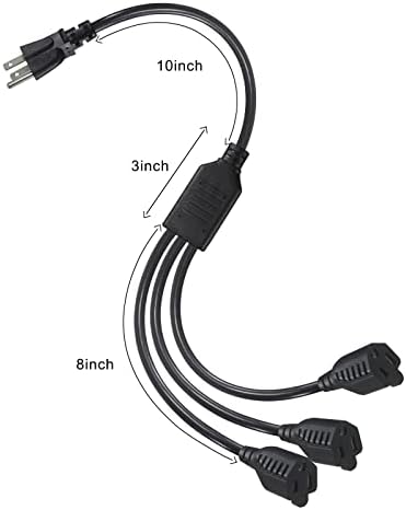 Удължителен кабел за захранване от 18 Инча, 3-Лентов Сплитер - захранващ Кабел с конектор от 1 до 3 Контакти, Черно SJT 16 AWG, Удължител за помещения с по 3 шипа, включете на