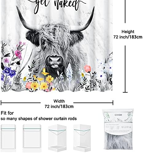 Завеса за душ от мрамор планинска крава Gixige, Разденься в селски стил Кънтри-Уестърн, Забавен Принт с изображение на Длиннорогого