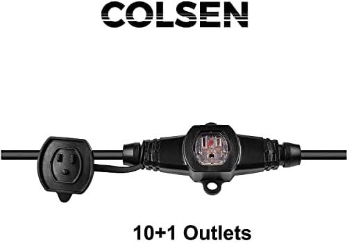 Удължителен кабел за захранване COLSEN 50ФУТ, 3 клипса, 11 контакти Nema 5-15R с червено led индикатор, кабел SJTW 14 калибри между